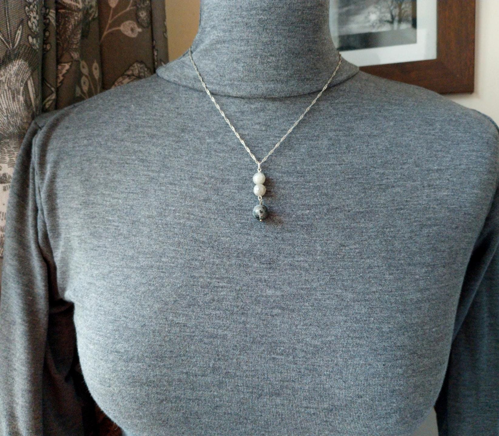 Sterling SilverTriple Drop Beads Necklace Pendant on 18" Chain - 4.9g