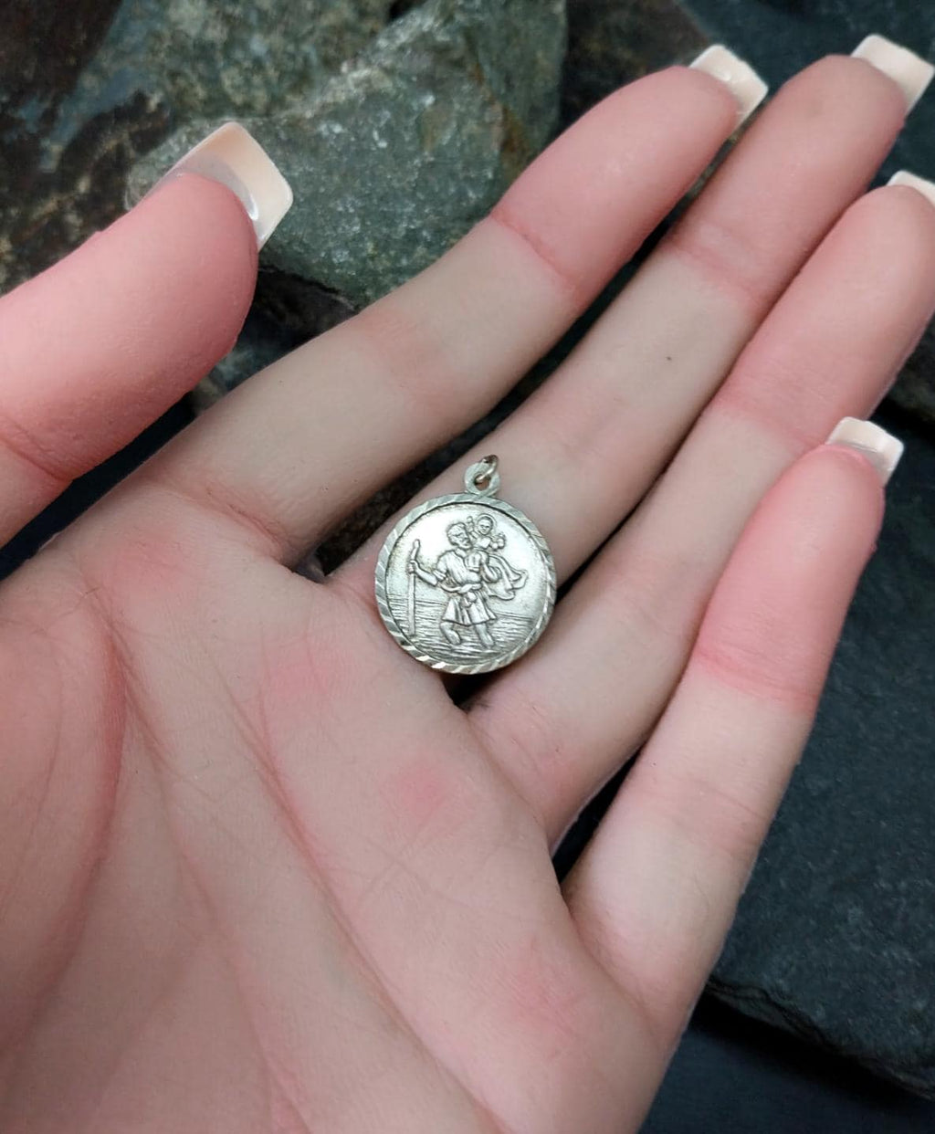 Vtg SILVER St Christopher Charm - Traveller, Journey - 1950s - 2.3g