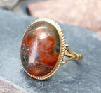 Vintage 9ct Gold MOSS AGATE Ring - Dendritic - Size uk Q (us 8) - 3.4g