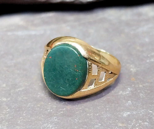 9ct GOLD BLOODSTONE Agate Signet RING - Size uk 0 (7) - 2.8g