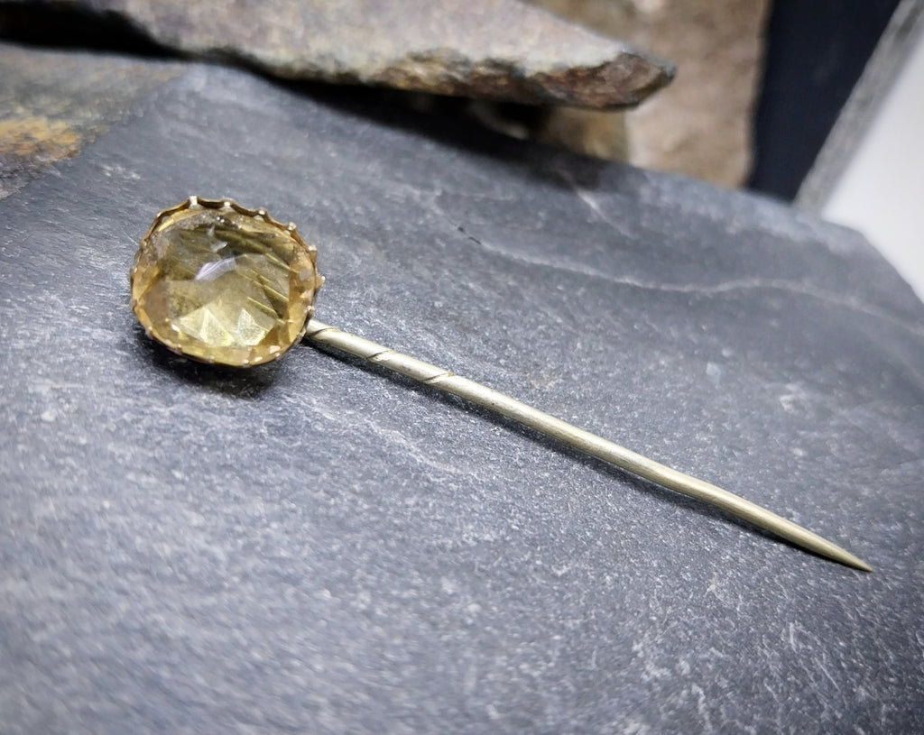 Antique 14ct GOLD STICK PIN  with Smoky Quartz gemstone  - 2.1g