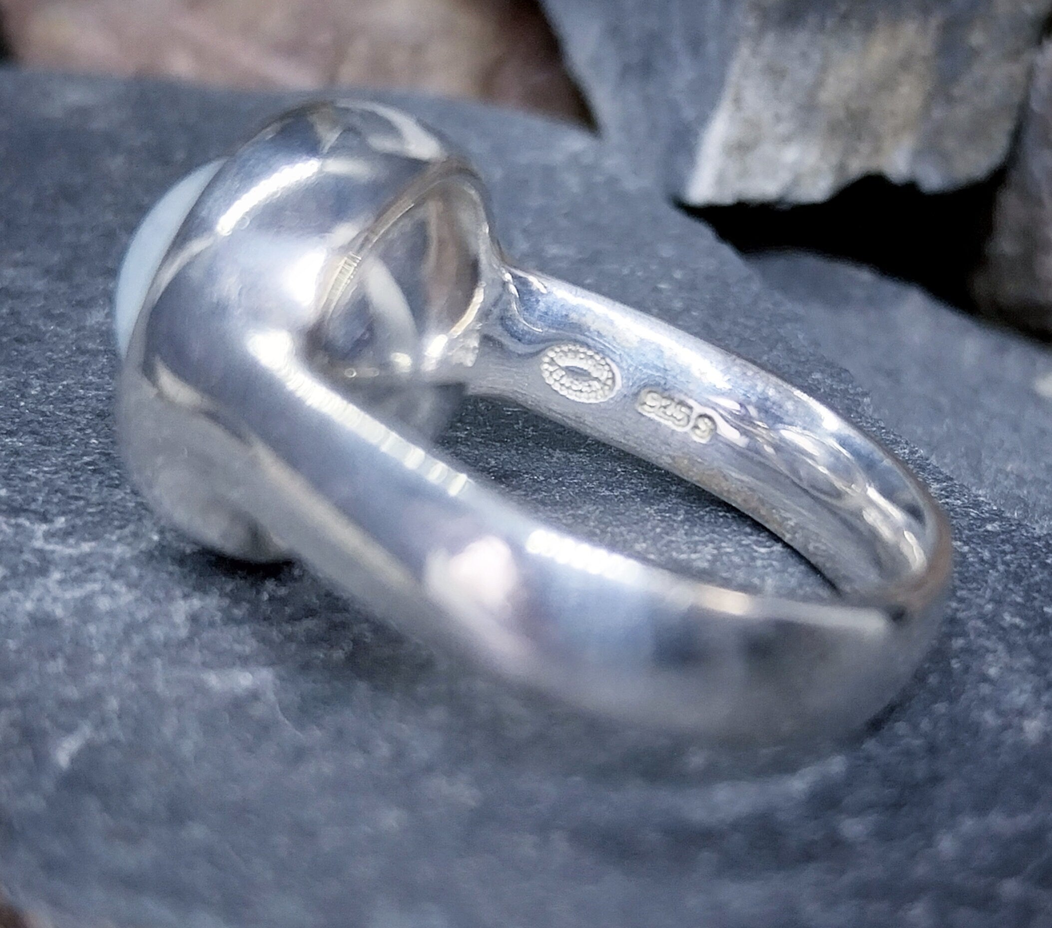 Georg Jensen Blue Chalcedony RING - Sterling Silver MOONSTONE Sphere - size L (5.5) - 8.3g