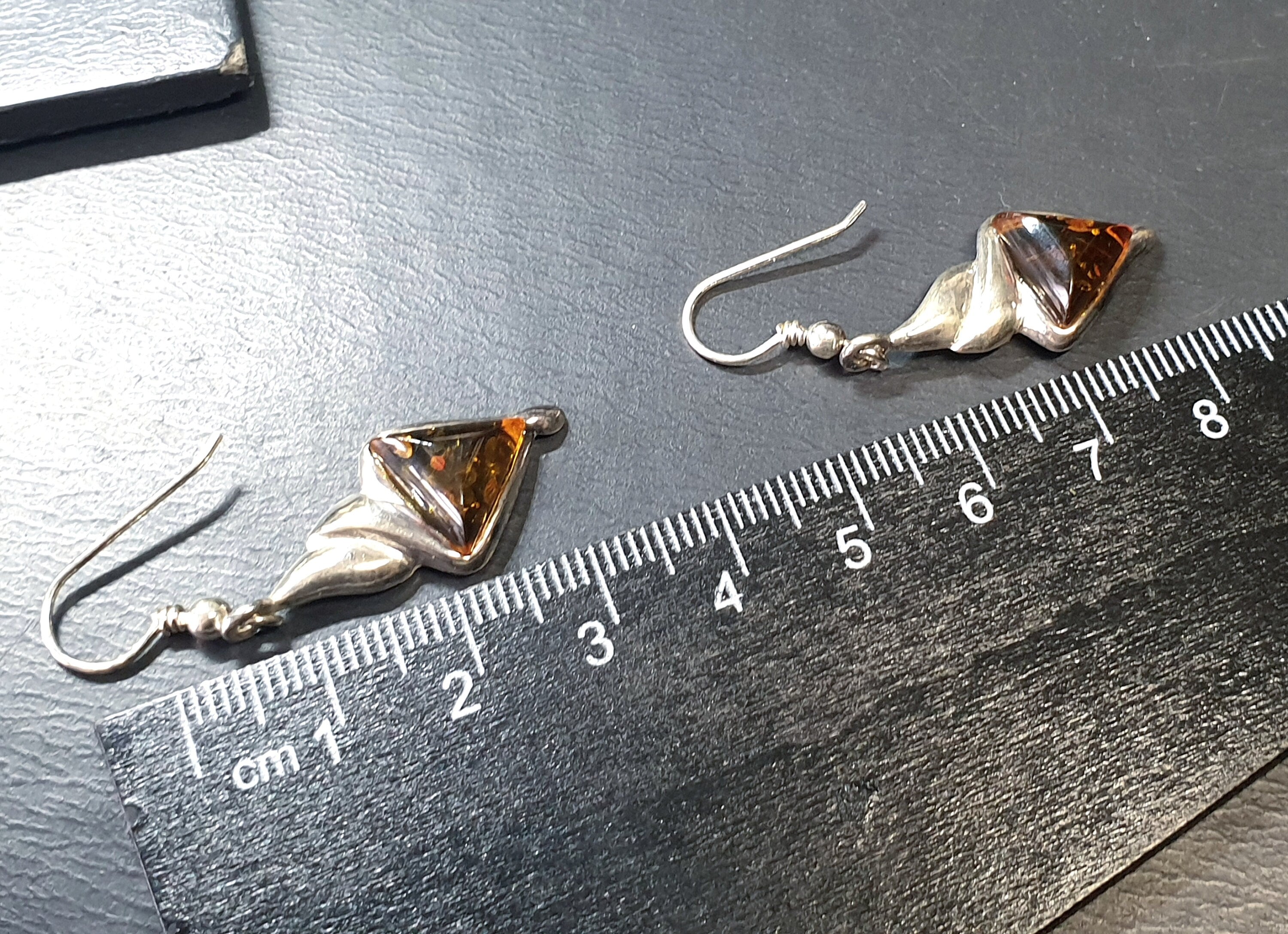 Vintage Sterling Silver AMBER EARRINGS - Dangling  - 4.6g