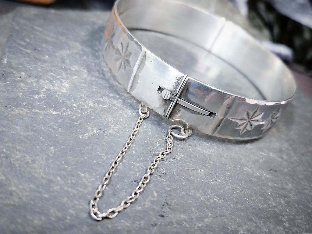 Vintage Georg Jensen SILVER Star BANGLE Bracelet c 1976 - 29.5g