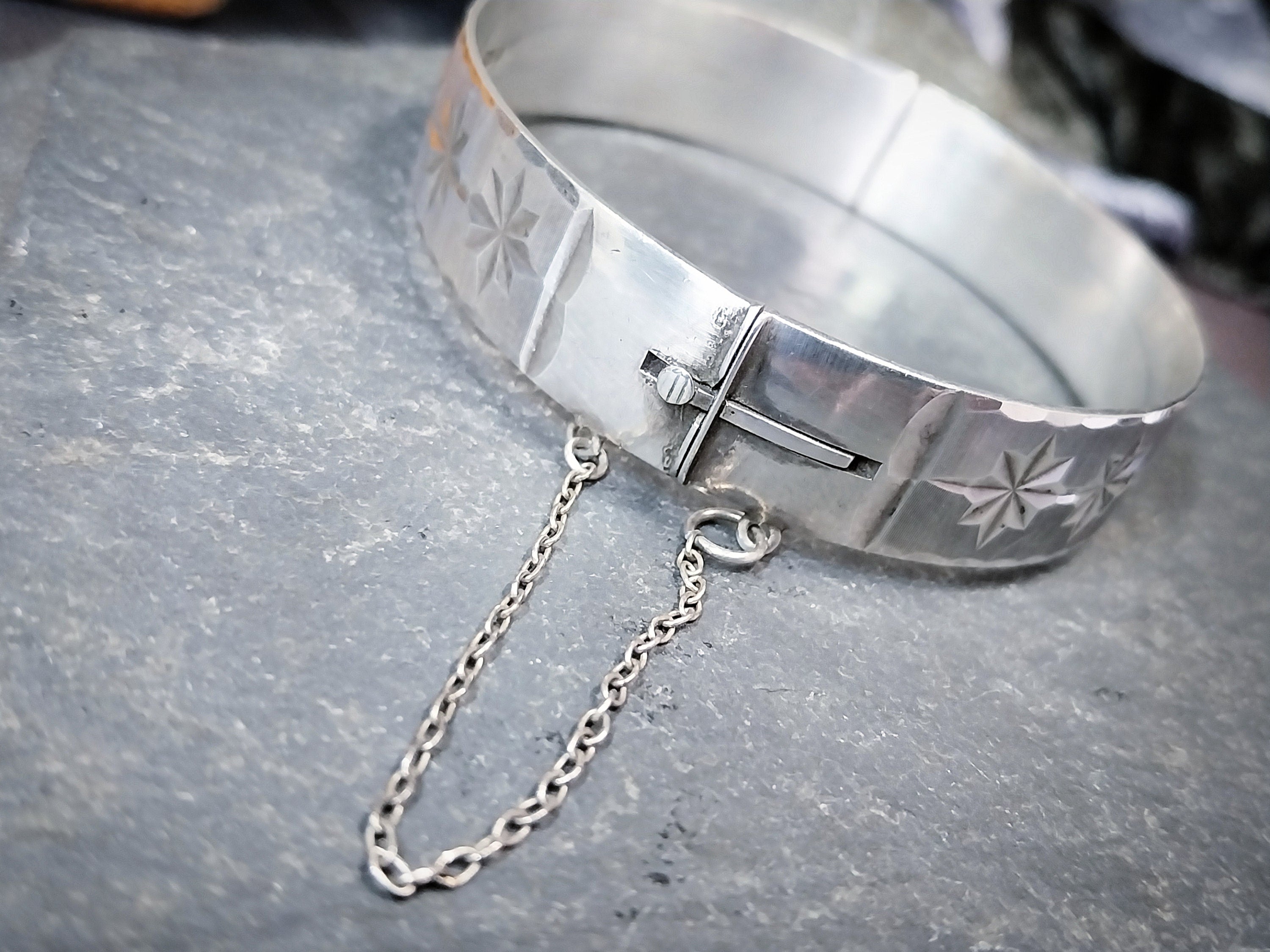 Vintage Georg Jensen SILVER Star BANGLE Bracelet c 1976 - 29.5g