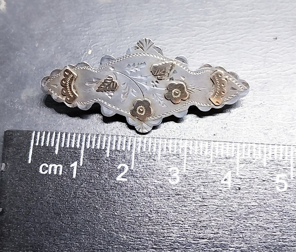 VICTORIAN Sweetheart Brooch - Rose Gold on Sterling Silver c 1880s - 2.5g