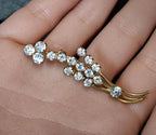 Vintage SHAMROCK Clover Brooch - Gold Tone with Clear Paste Stones