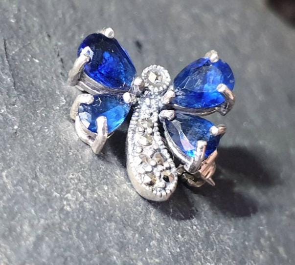 Vintage BUTTERFLY Bug BROOCH with Marcasite Stones, Sterling Silver - 3.3g