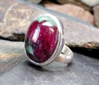 Sterling Silver RING - Large Moss Agate and Plum Red - uk size Q (us 8) - 14.1g