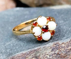 9ct GOLD Fire Opal & Garnet Ring - Size uk O (us 7) - Hallmarked - 2.6g