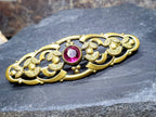 ANTIQUE Pinchbeck Brooch with Pink Cranberry Glass Gemstone - Edwardian 5.8g