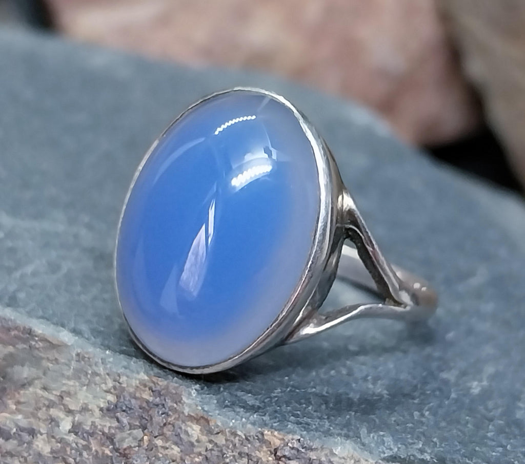 Vintage Sterling Silver Blue MOONSTONE RING - Ethereal - uk size N (6.5) - 3.6g