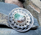 Large Sterling Silver Moss Agate Silver Brooch - 11.1g