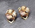 9ct Gold Frosted Ribbon Knot EARRINGS - Vintage Clip On - 4g