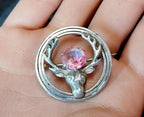 Vintage Silver STAG Brooch - with Purple Amethyst Stone - WBs - 8.2g