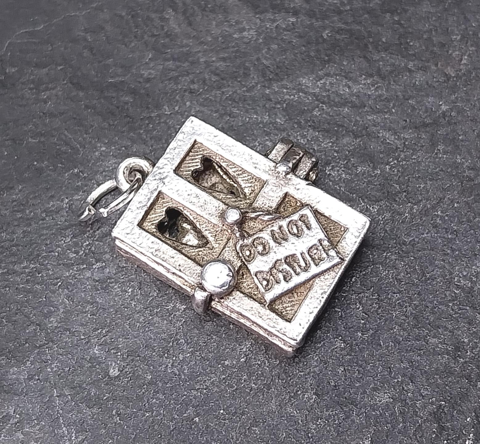 Vintage SILVER Wedding BOOK Album Bracelet Charm - Opening Pendant Locket - 4.2g