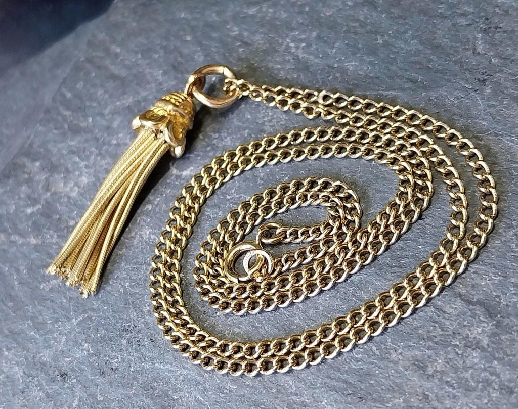 Vintage 9ct GOLD Chain with 9ct Tassel Pendant - 19" necklace - 10.5g