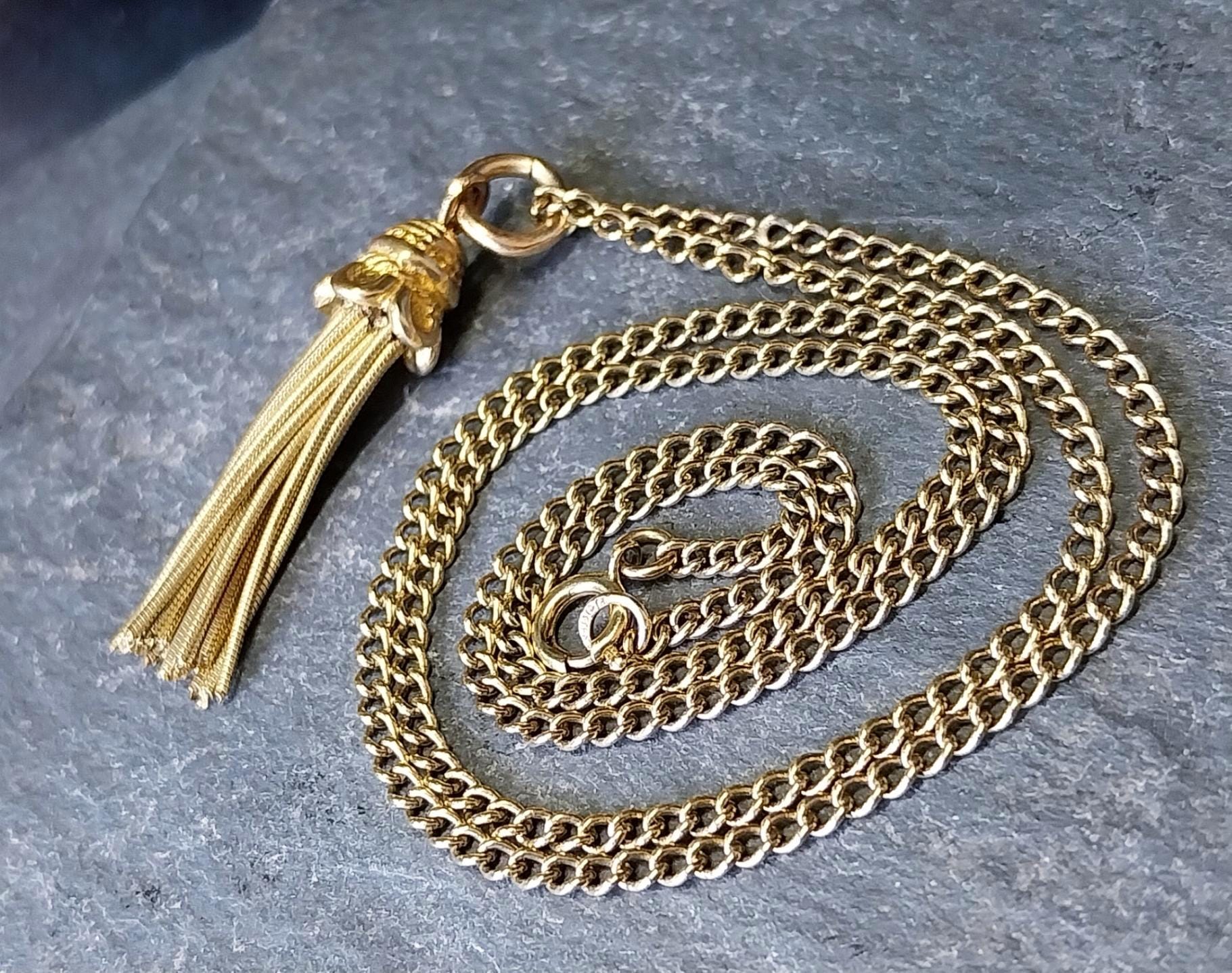 Vintage 9ct GOLD Chain with 9ct Tassel Pendant - 19" necklace - 10.5g