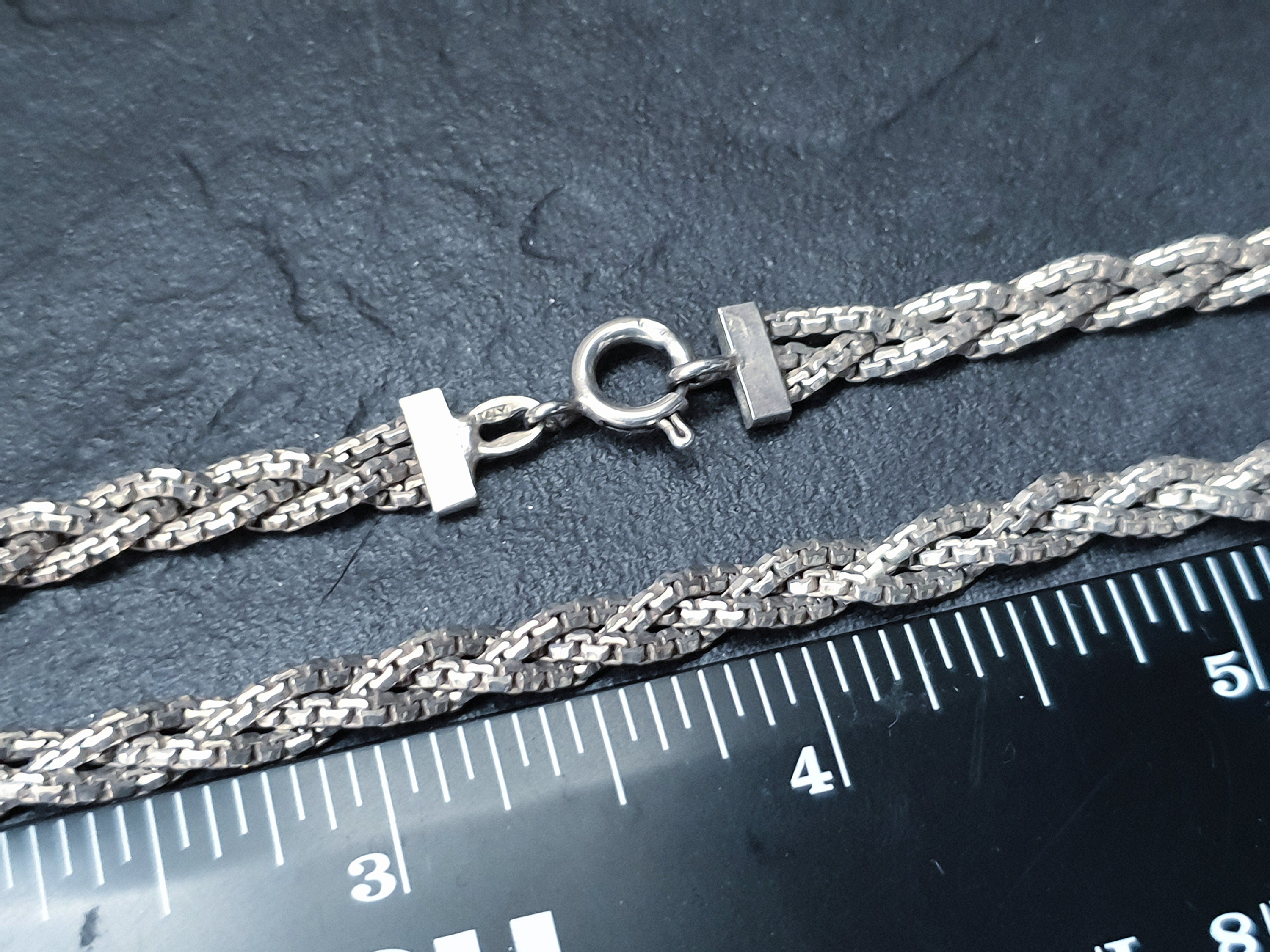 STERLING SILVER Braided Twist Choker Chain - 15" Long - 16.1g