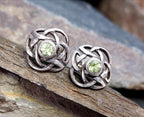 Vintage Sterling Silver Stud Earrings - Citrine with Celtic Knot - 1.5g