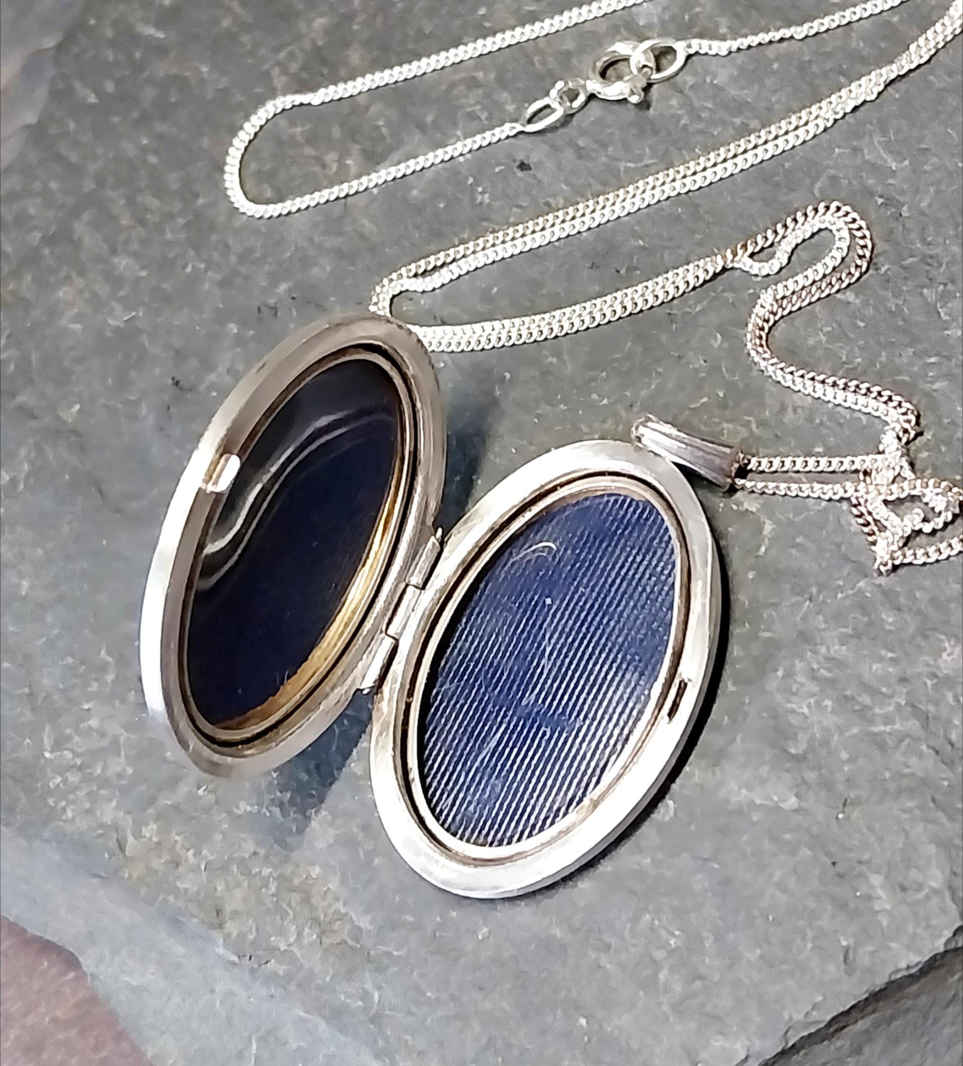 Vintage Georg Jensen SILVER LOCKET Necklace - Oval with Rays on 18" Chain - 9.2g