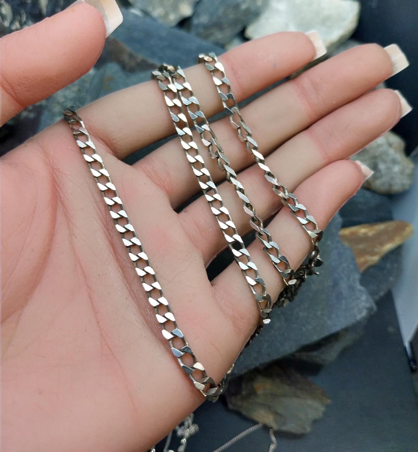 STERLING SILVER Curb Link Chain Necklace - 20" Long - 13.3g