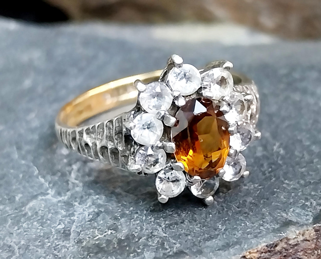 Vintage Art Deco 9ct Gold Ring Cognac Citrine - Size uk 0 1/2 (us 7.5) - 2.8g