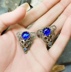 Vintage Costume EARRINGS Blue Triangular Clip On - 8.1g