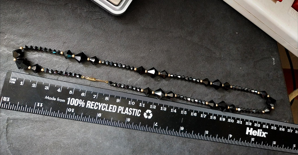 Vintage Jet Black Bead Necklace with 9ct gold spacers - 20" - 21.2g
