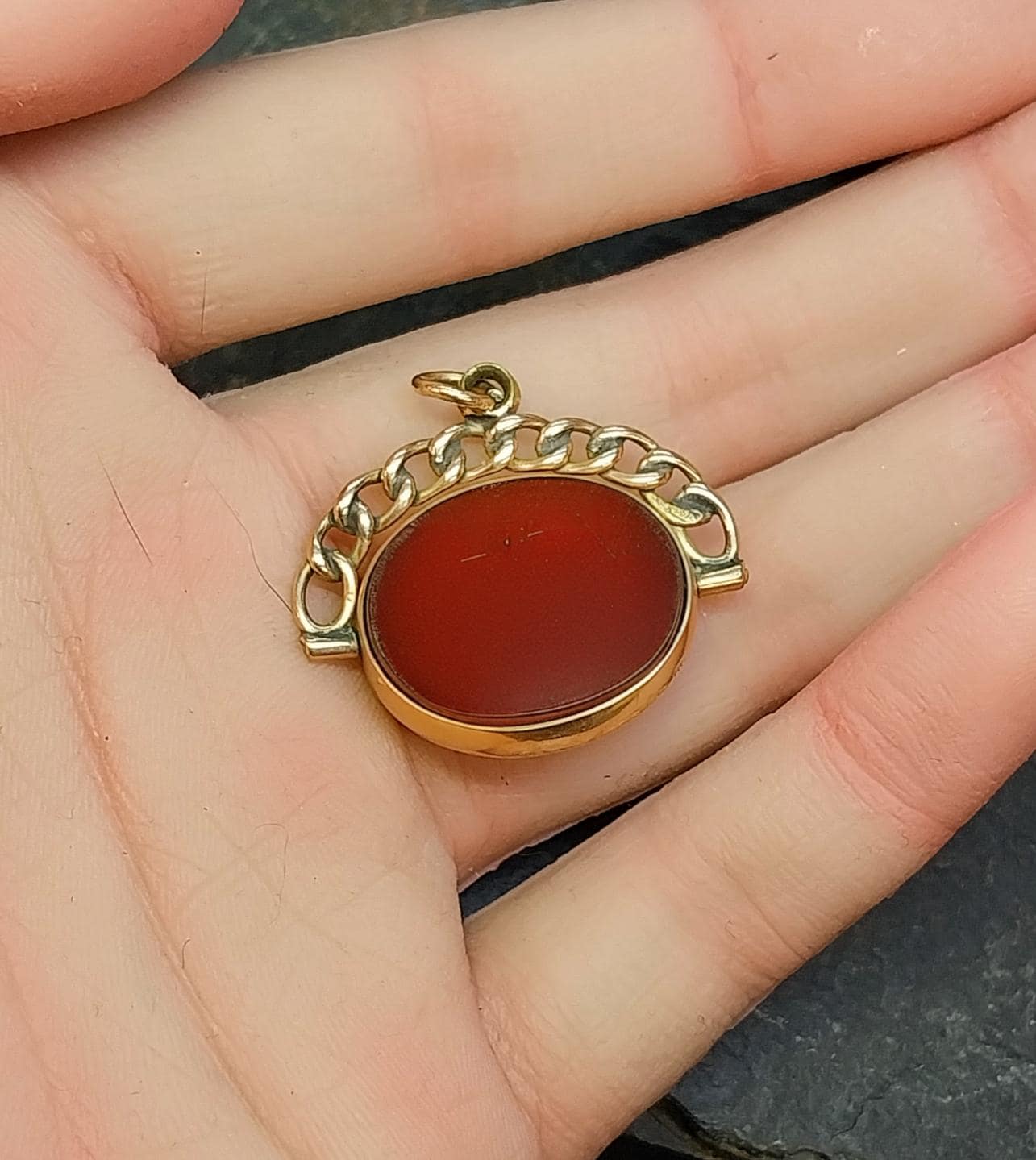 Antique 9ct GOLD BLOODSTONE & CARNELIAN Fob Pendant - Spinner - Hallmarked c.1835 - 6.1g