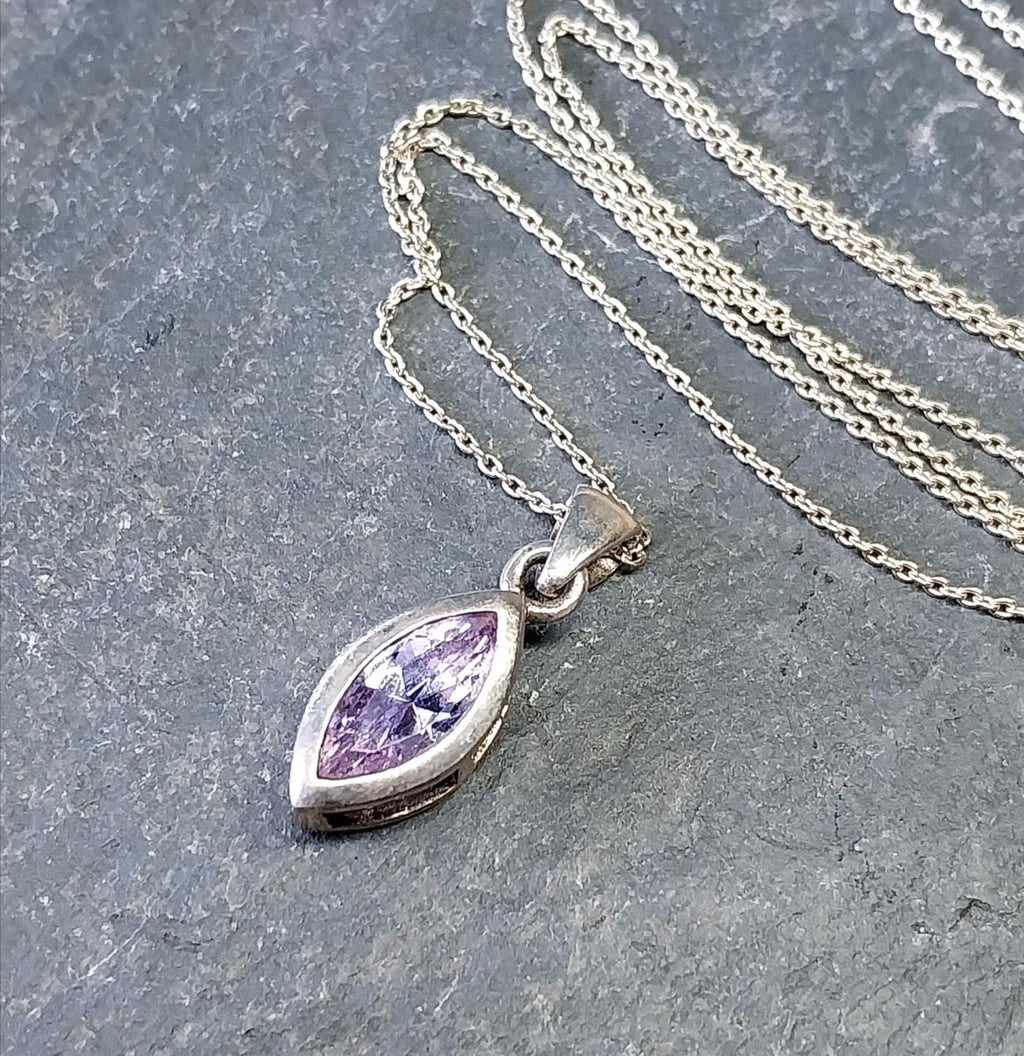Sterling Silver Amethyst Drop Pendant Necklace  on 18" Chain - 3.5g