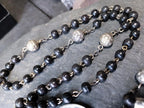 Vintage Small BLACK ROSARY BEADS with Crucifix - Short 14" - 13g