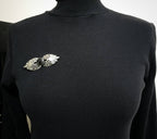 Vintage SILVER & ONYX BROOCH - Winged Design - 9.9g