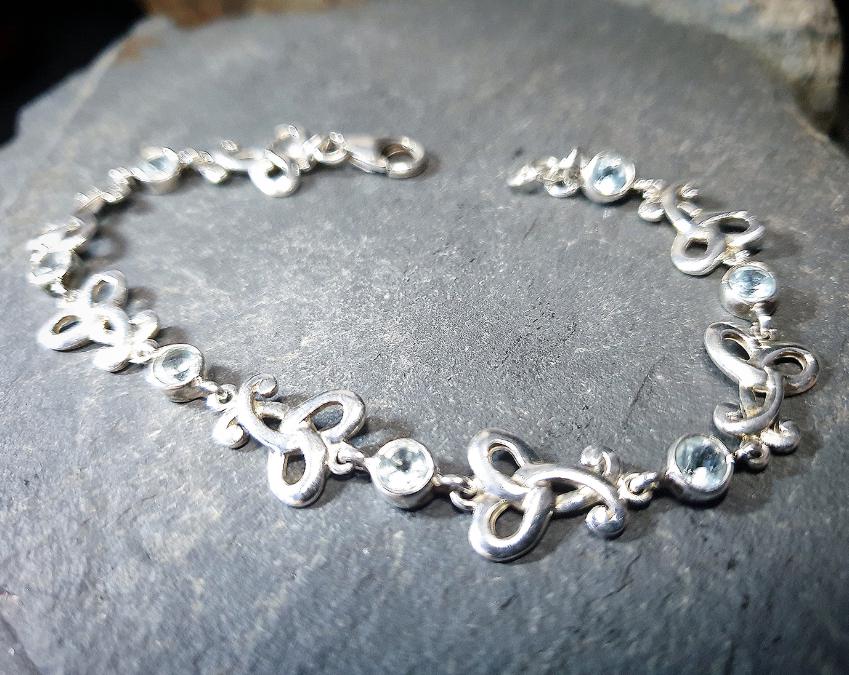 Sterling Silver Bracelet with Celtic Knot Links and Blue Stones -  7.7g