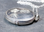 Vintage SILVER OVAL LOCKET - with Single Rose on 18" Chain - 3.2g