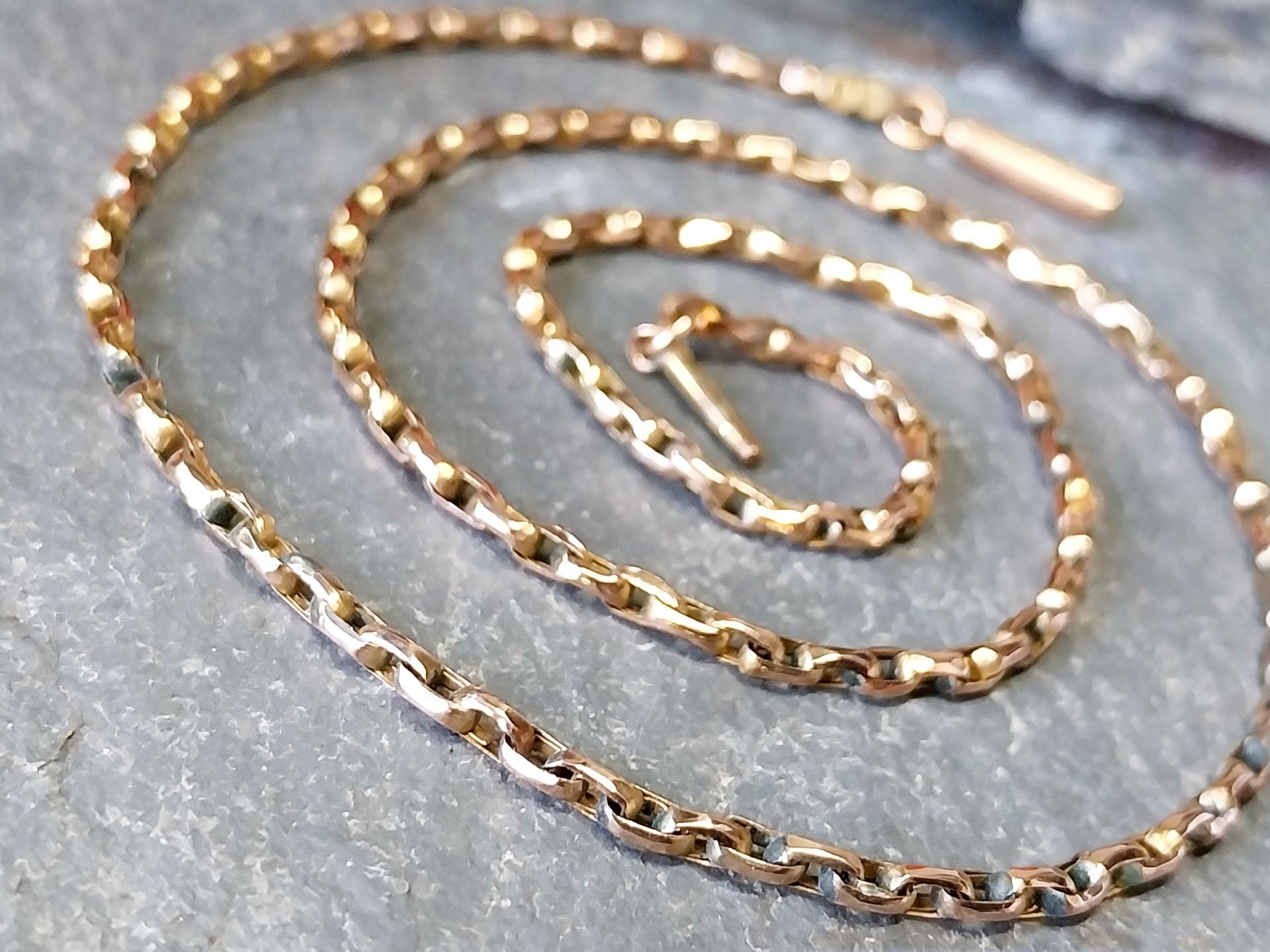 Antique 9ct GOLD Rolo BELCHER Chain Necklace with Barrel Clasp - 17" - 5.3g