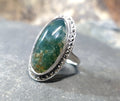 Vintage SILVER Moss Agate RING Dendritic Stone - uk size O (us 7) - 6.8g