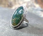 Vintage SILVER Moss Agate RING Dendritic Stone - uk size O (us 7) - 6.8g