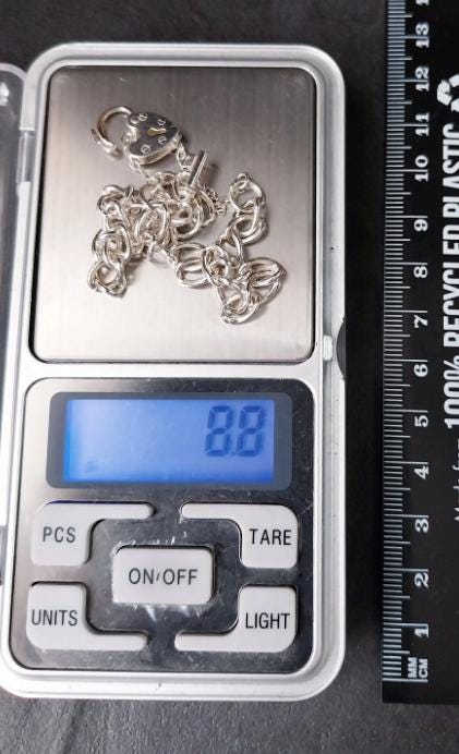 Vintage SILVER LINK BRACELET with Lock and Key - 16cm - 8.8g