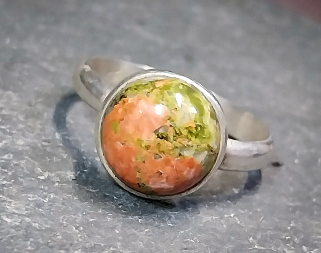Vintage Sterling SILVER Mottled MOSS AGATE Ring - Size uk Q (us 8) - 3.1g