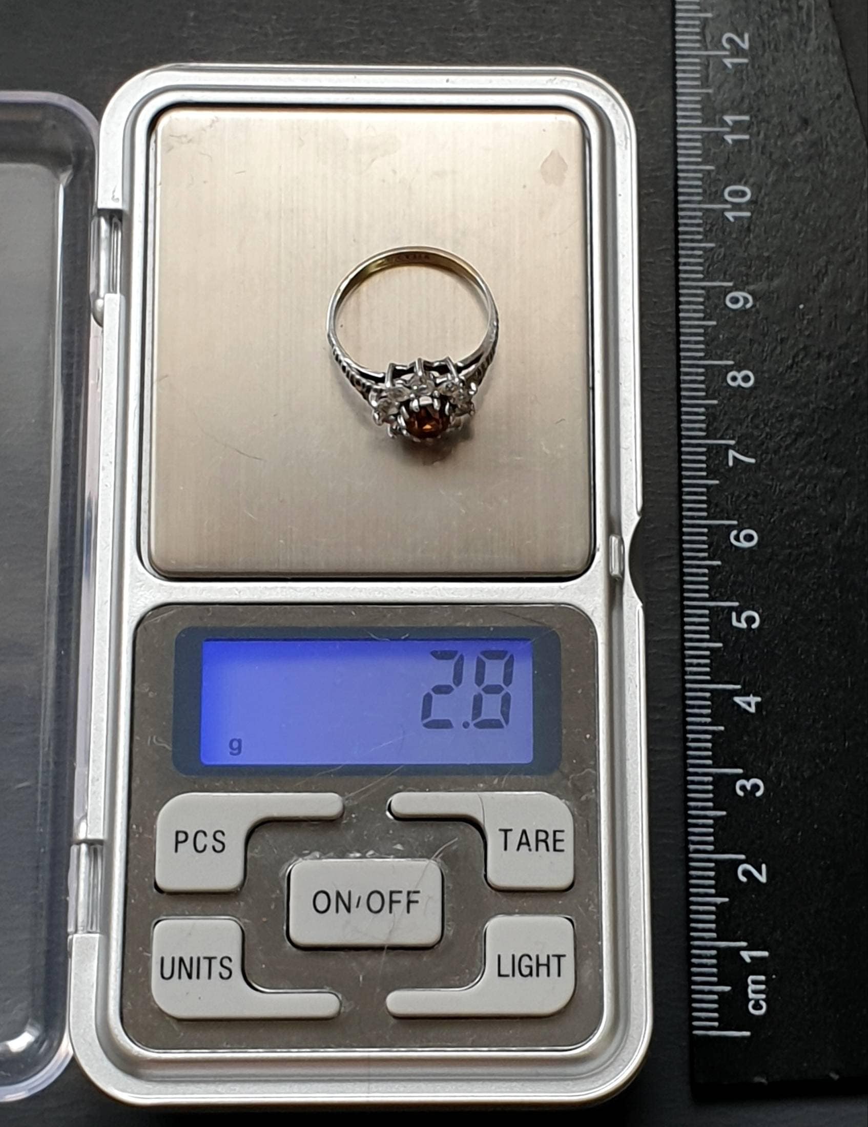 Vintage Art Deco 9ct Gold Ring Cognac Citrine - Size uk 0 1/2 (us 7.5) - 2.8g