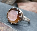 Vintage Sterling SILVER RING with large Smoky Quartz - size O 1/2 (us 7.5) - 3.6g