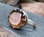 Vintage Sterling SILVER RING with large Smoky Quartz - size O 1/2 (us 7.5) - 3.6g