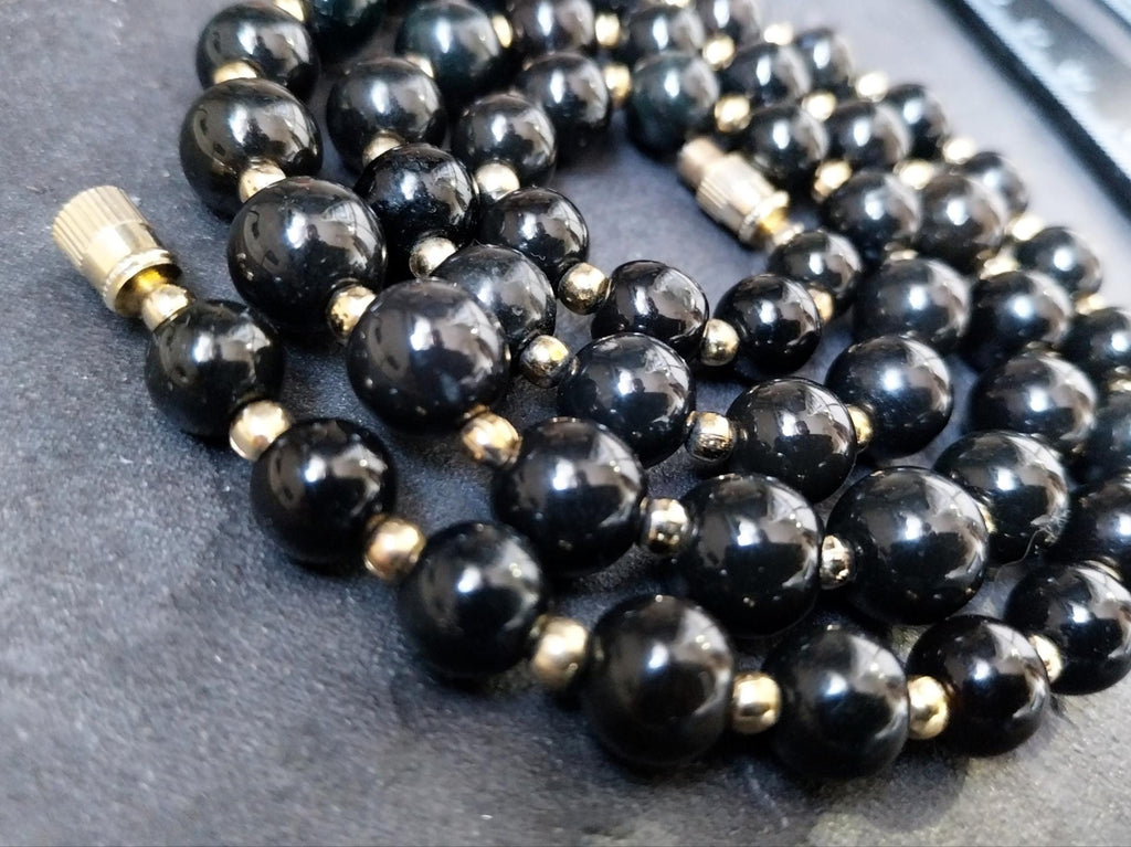 Vintage Jet Black Bead Necklace - 23" - 55.8g