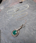 Sterling Silver Green Gemstone Necklace Pendant Drop - on 18" chain - 3.9g