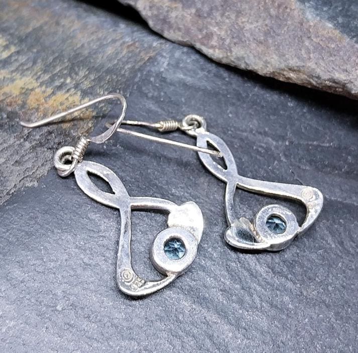 CELTIC Sterling Silver Earrings - with Blue Topaz GemStone - 4g