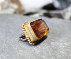 Antique VICTORIAN  BROOCH -  with Brandy Citrine Gemstone Pinchbeck Pin 6g