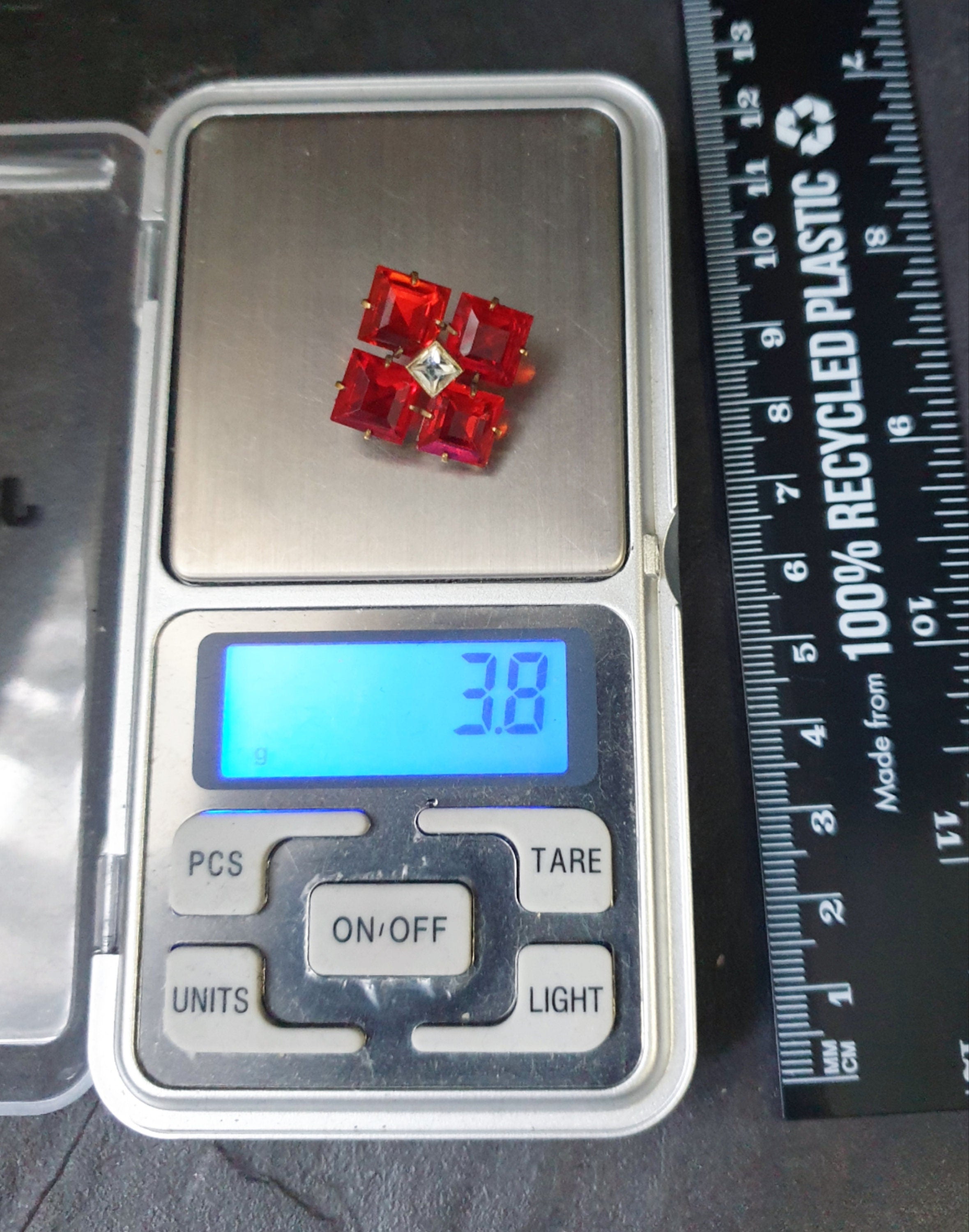 Antique Art Deco Czech BROOCH -Bright Red Coloured Glass  - 3.8g
