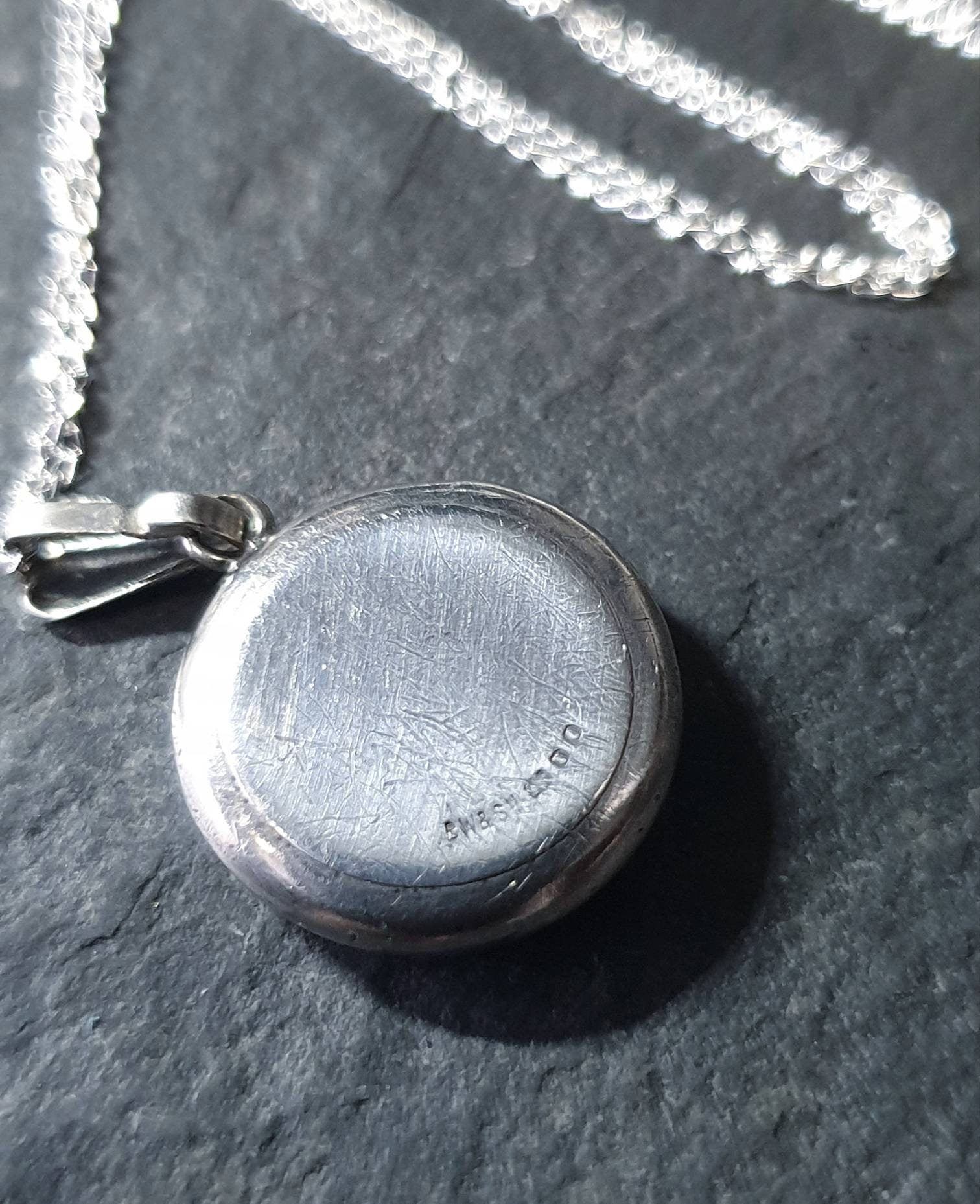Edwardian Round Small LOCKET Hallmarked Silver on  16" Chain - 4.2g