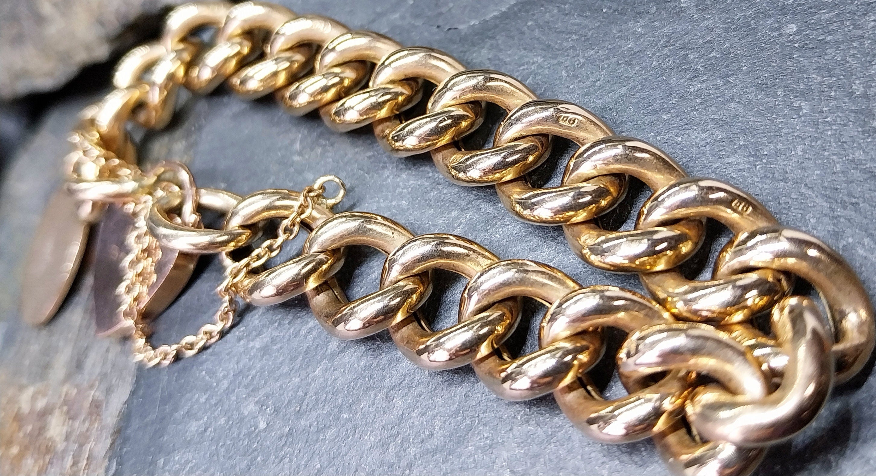 Antique Vintage Solid 9ct Rose GOLD LINK Bracelet & Heart Padlock Clasp - 20.1g